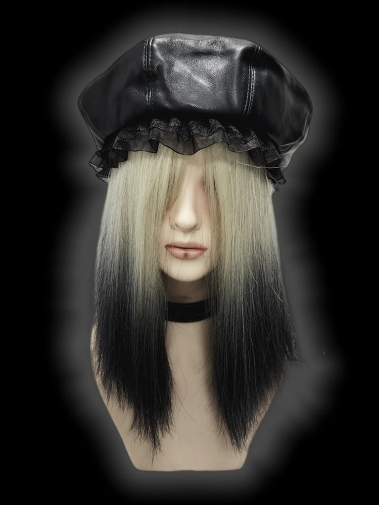 Y2K ブラック レーストリム PU ベレー帽