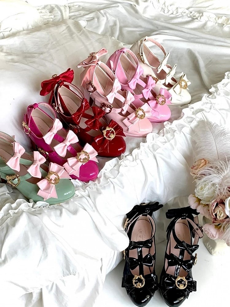 Jane Mary White Heel with 7cm Shoes Hime Bow Accents Lolita Pointed-toe