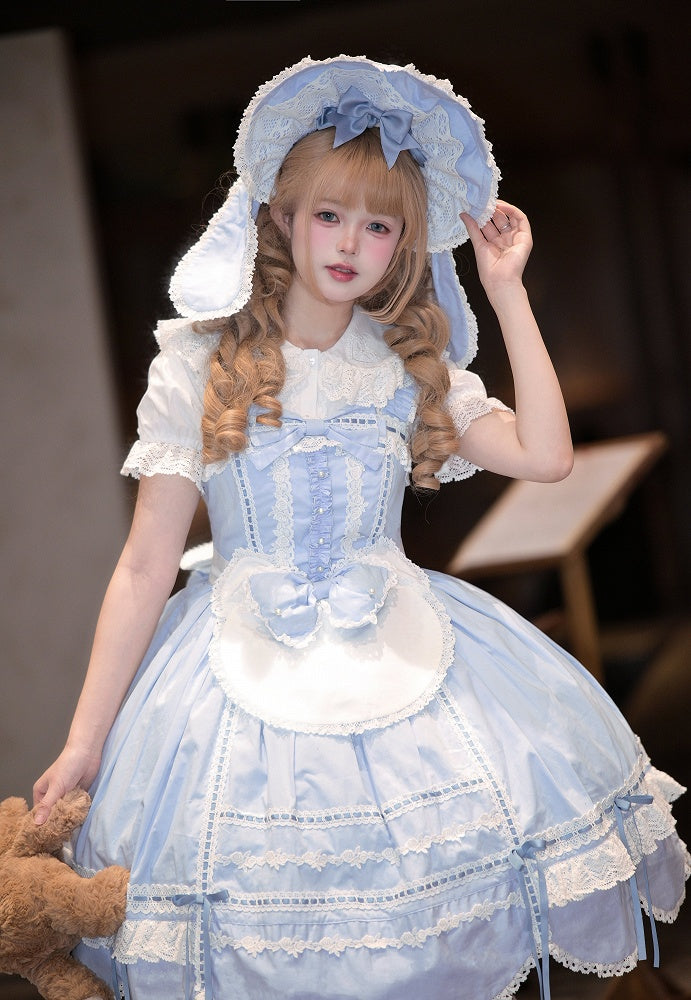 ロリータ オールドエッジ ブルー ジャンパードレス スカート スクールトリム スカラップヘム