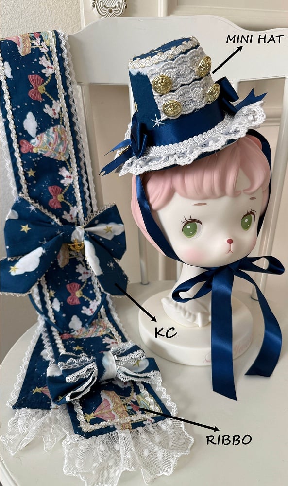 (Pink Printed Bowknot Lolita Mini Hat Sweet Ribbon KC /