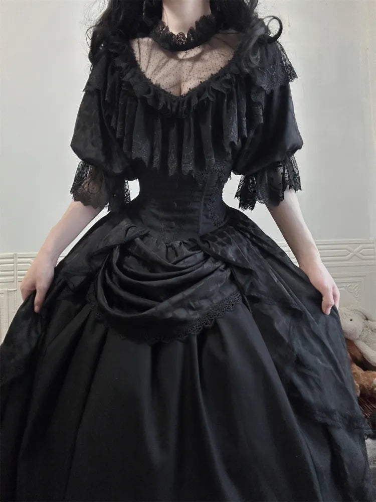 All Black Aristocrat Gothic Edward Neck / V-neck Top