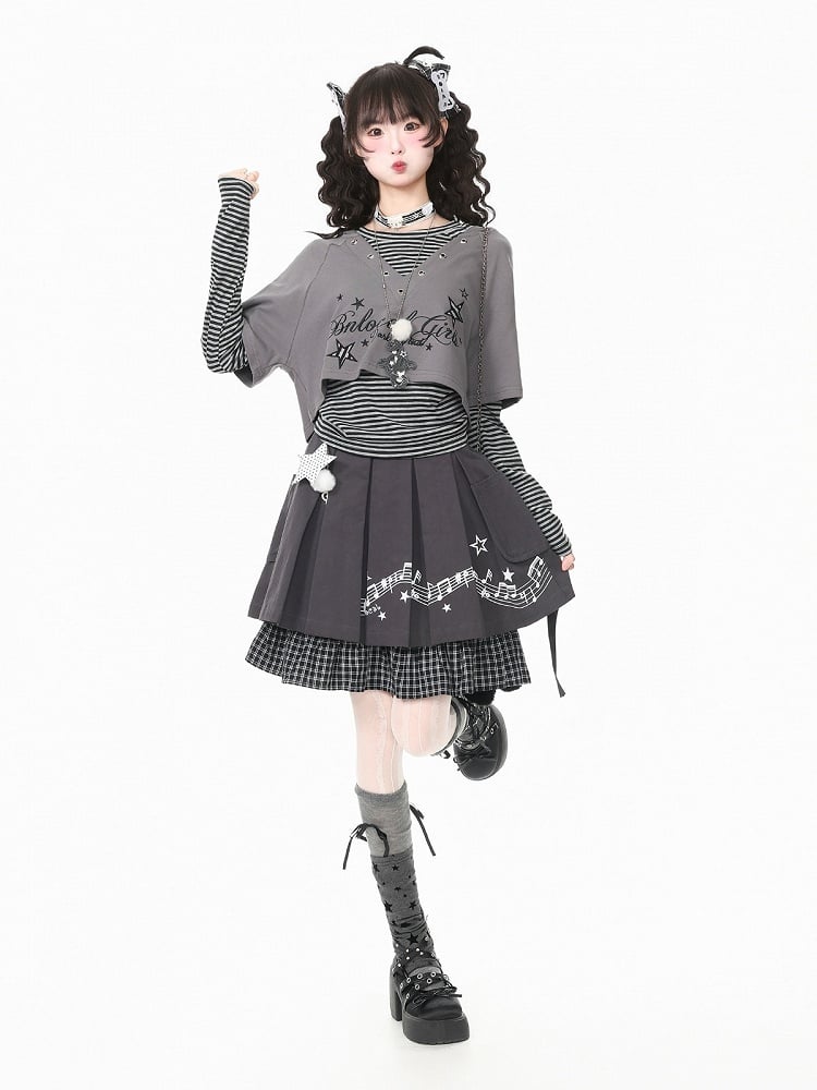 Gray V-Neck Short Sleeve Cropped Hooded Shirt with Letter Embroidery - Languid Park