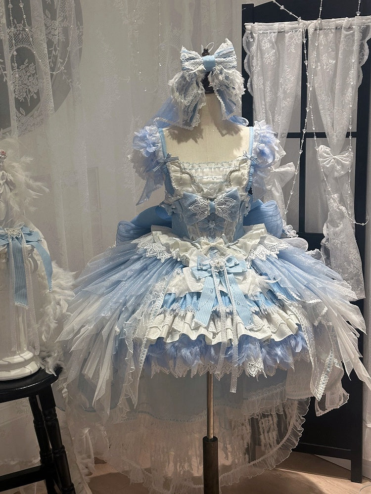 Blue Swan Feather Accented Lolita JSK Dress Set - Felinae Cookie
