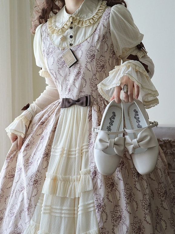 Heart with - Bow Off-white Decor Classic Clasp Mary Heel PU Romantic in Mid Janes