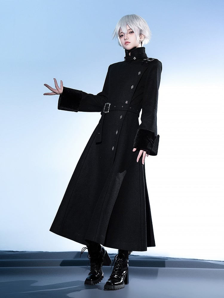 High Neck Coat Ouji Woolen Lolita Collar Stand Black