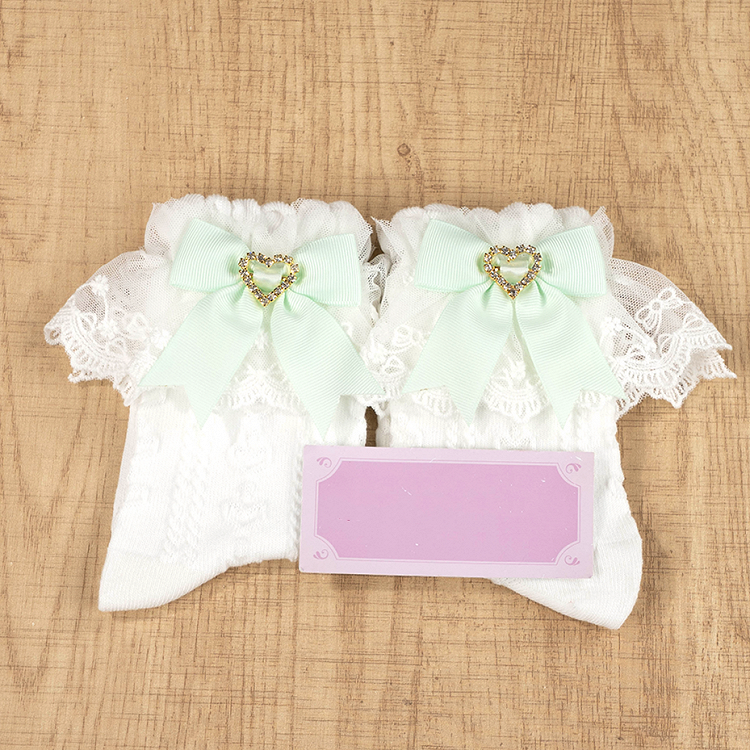 Jirai with Socks Cuff Kei Ruffled Green Mint Bowknot Ankle