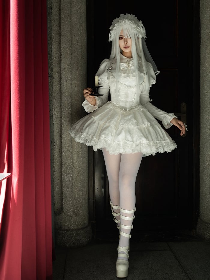 Shirt Collar White Dress OP Sleeves Gothic Set Lolita Juliette Short