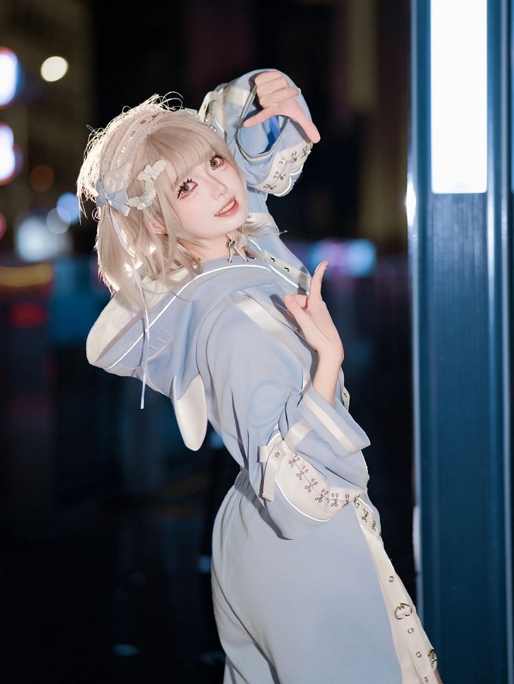 Blue - + Kaiwai J-Style Detachable Futuristic Set Shorts Jacket Leg Coord Light Warmers Tenshi