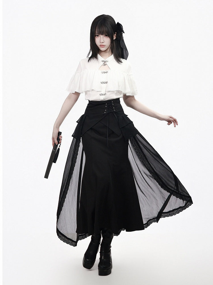 Black Mermaid Silhouette Chinese Style Skirt - PINK SAVIOR