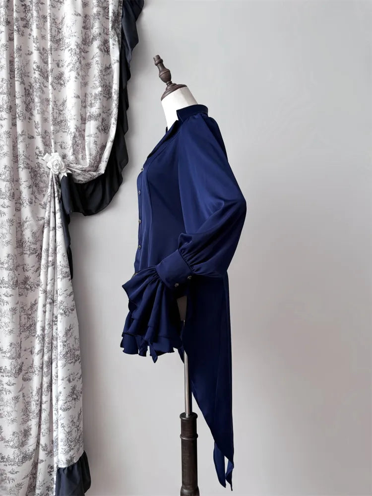 Dark Blue Gothic Lolita Swallow Tail Long Sleeves Shirt