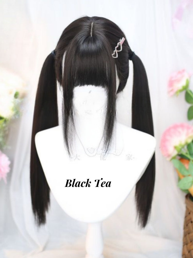 Brown/Black Tea Under Bust Length Straight Wig with Full Bangs