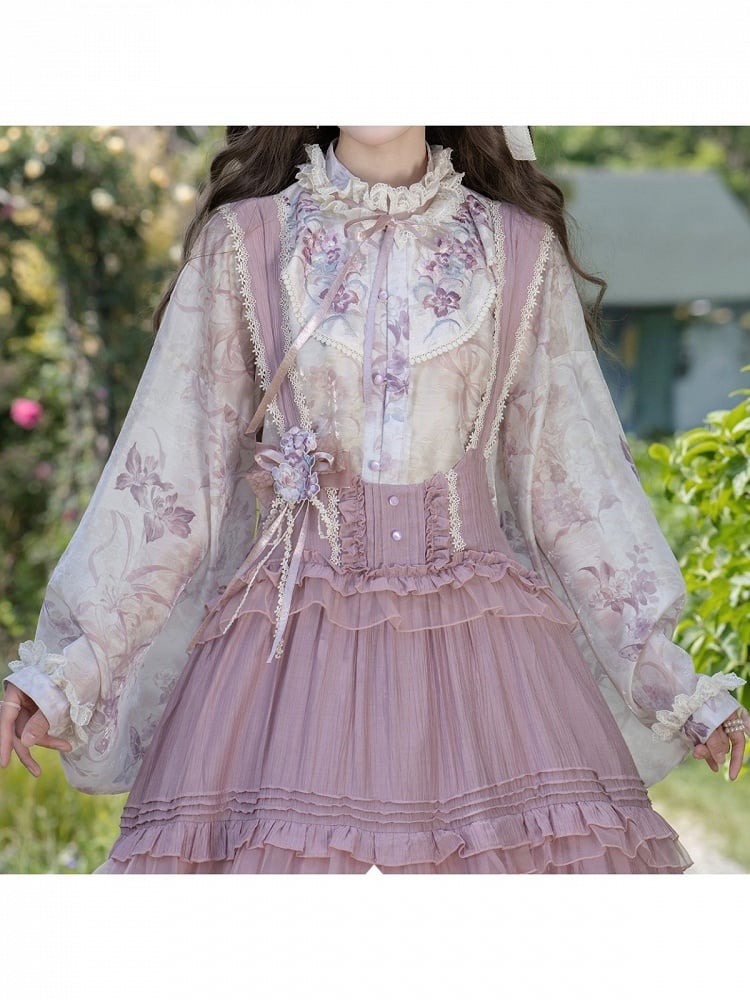 Han Lolita Style Summer Floral Embroidery Pipa Sleeves Top - Luo Xiu Dong Xiang