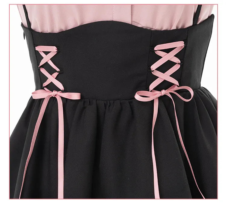 Hosenträger Ausverkaufsgröße Jirai Landmine 68CM Taille für Stil Rock Hohe Overalls Kleid M Schwarz Kei