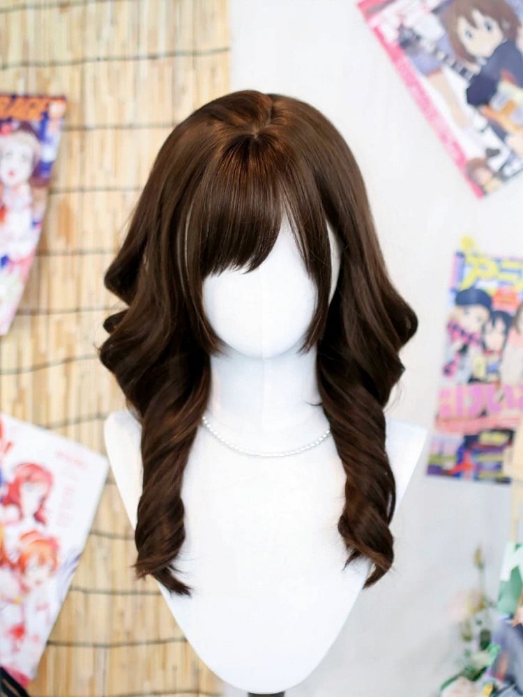 Chocolate Brown 50cm Roman Curly Wig with Side Bangs - Dalao Home