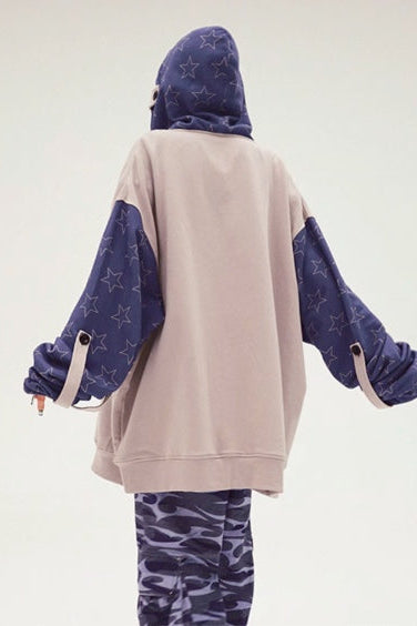 Bicolor Loose Hooded Hoodie Mode