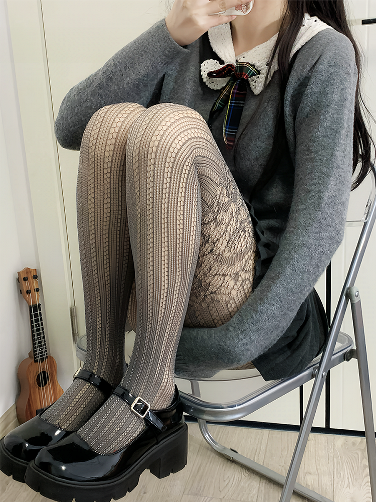 Black Y2K Lace Details Hollow-out Tights