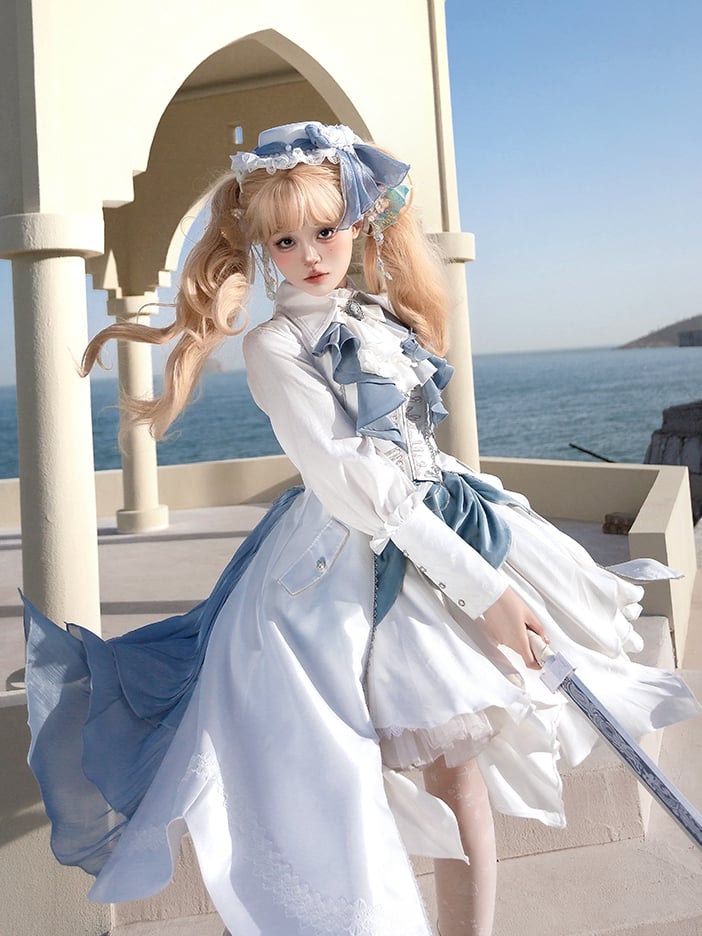 Blue Hem and Skirt Handkerchief White