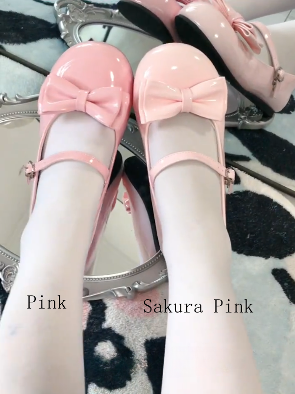Sweet Sakura Design with Janes Toe Buckle Heart - at Top Mary Lolita Bow Pink Round