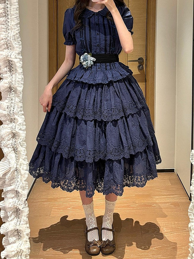 Elegant Multilayer Ruffled Floral Embroidery Skirt - Miss Point
