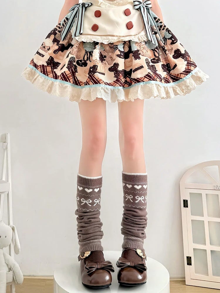 Heart Leg Knit Colors Warmers Cream -3 Bow