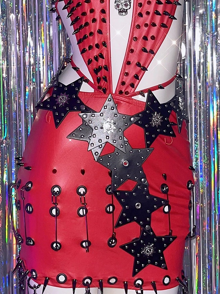 Stars Pop Punk Schwarzer PU-Hüftgürtel