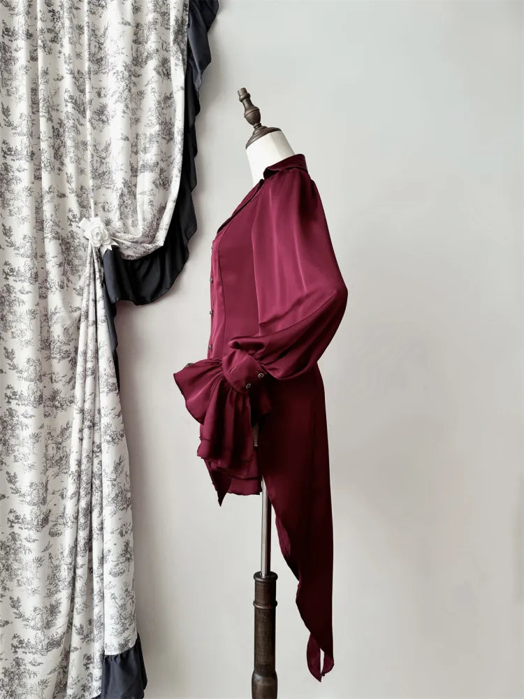 Red Gothic Lolita Swallow Tail Long Sleeves Shirt