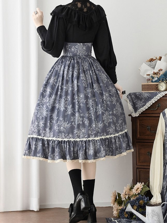Black Edward Neck Lolita Blouse with Bead-Accented Cuffs