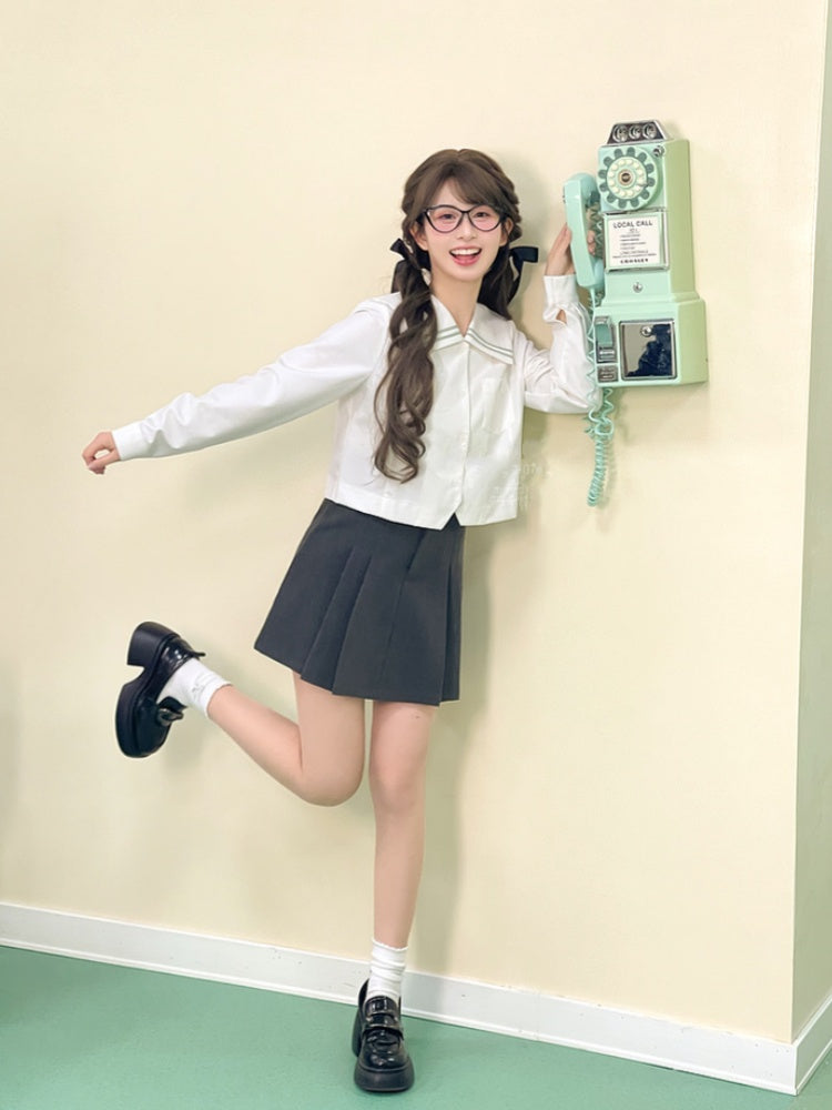 White Sailor Collar Preppy JK Uniform Shirt