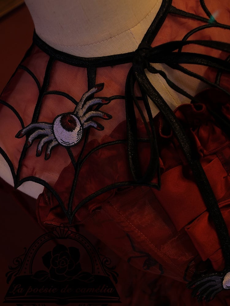 Spider Large/Small and Hairclip/Brooch Red Black Embroidery