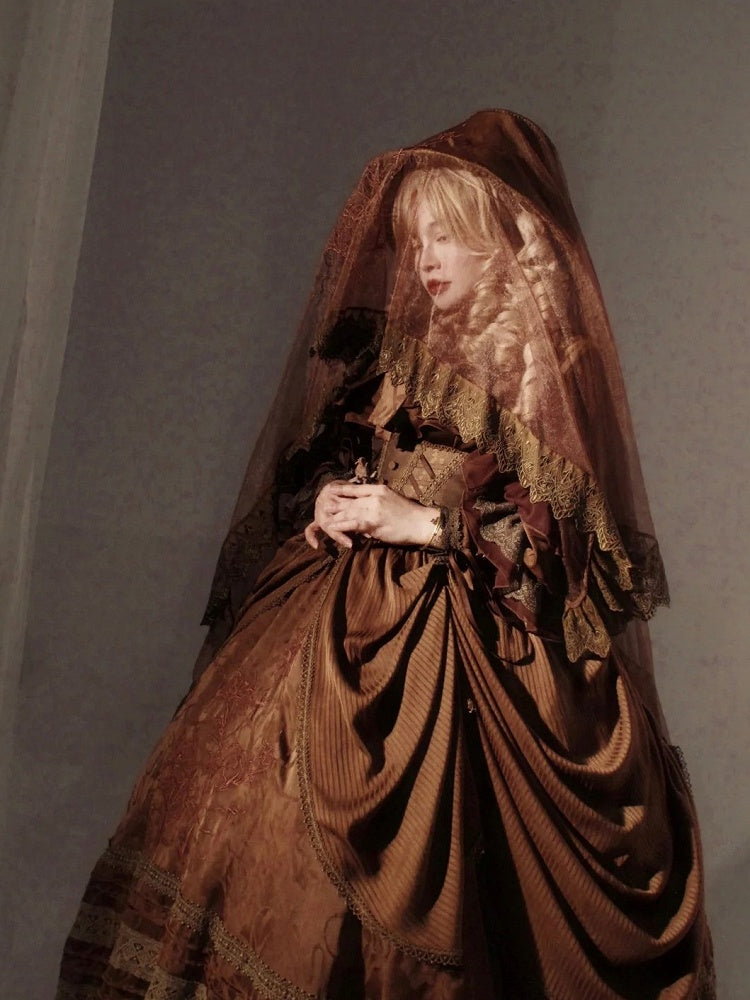 Lolita Spitze Floral Bestickte Trim Schwarz/Grau/Braun Schleier mit