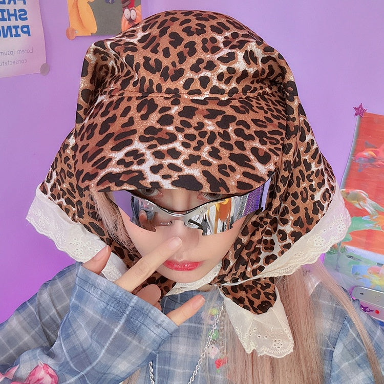 Y2K Baseball Yellow Gyaru Cap Leopard Trim Fashion Lace Pattern