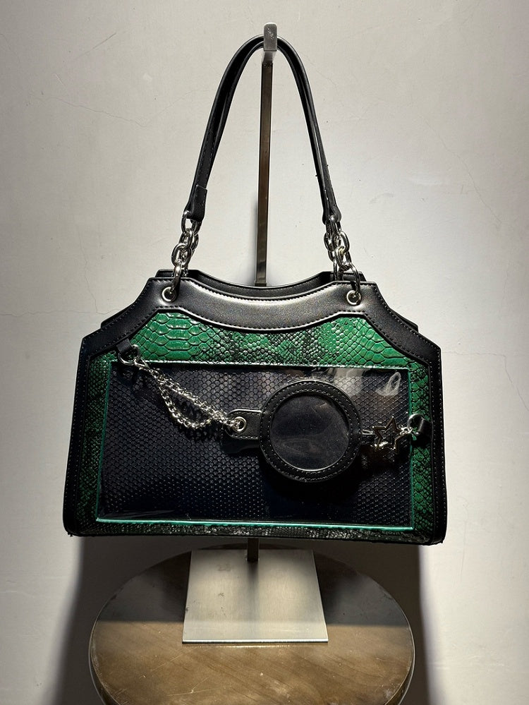 Black & Green Snake Scale PU Ita Shoulder Bag