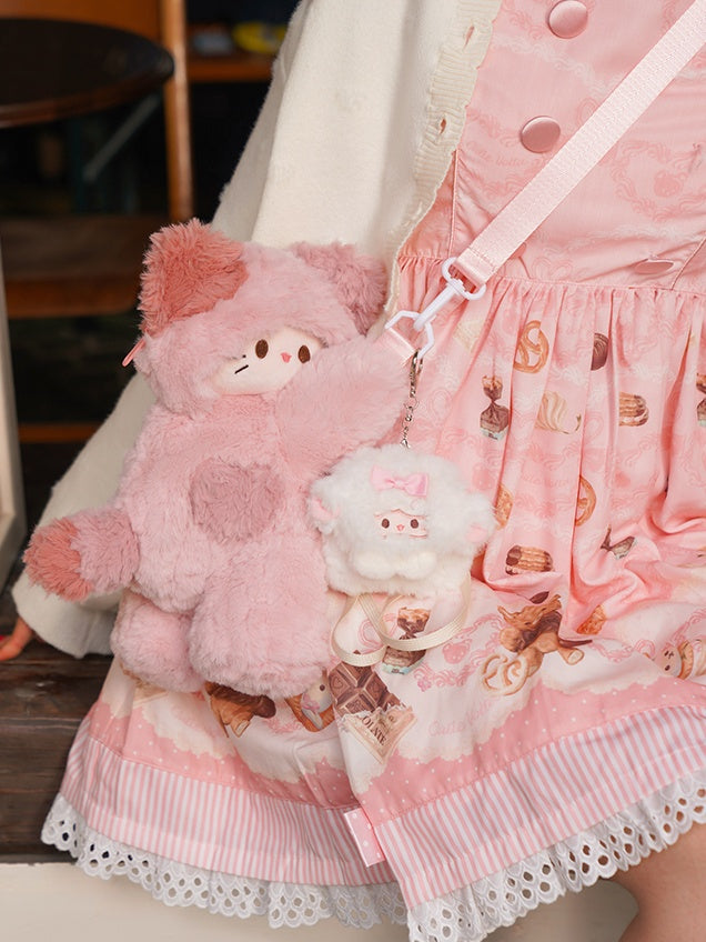 Pink Cute Kitty-shaped Plush Backpack Small/Middle/Large Size