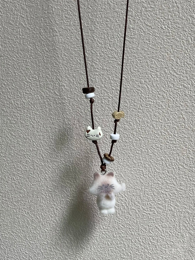 Collier Perles Pendentif Chat - Kiwi Store