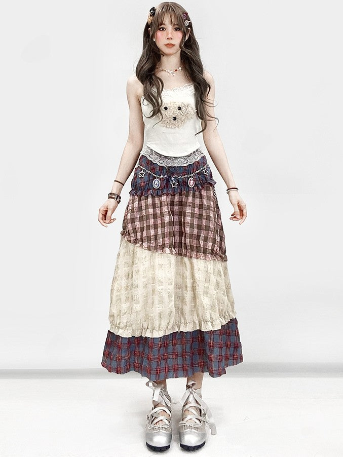 Trim Skirt Pattern Tiered Ruffles Pink Bittersweet Plaid