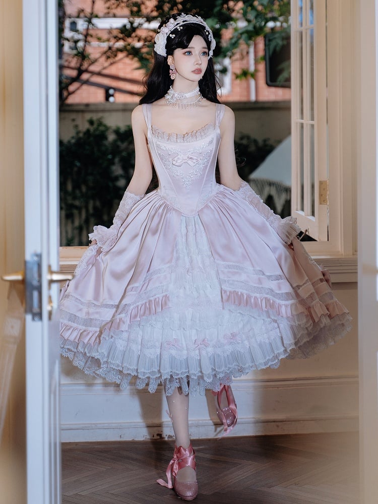 Rosette Light Pink Elegant Wedding Dress Hanayome Lolita JSK Full Set