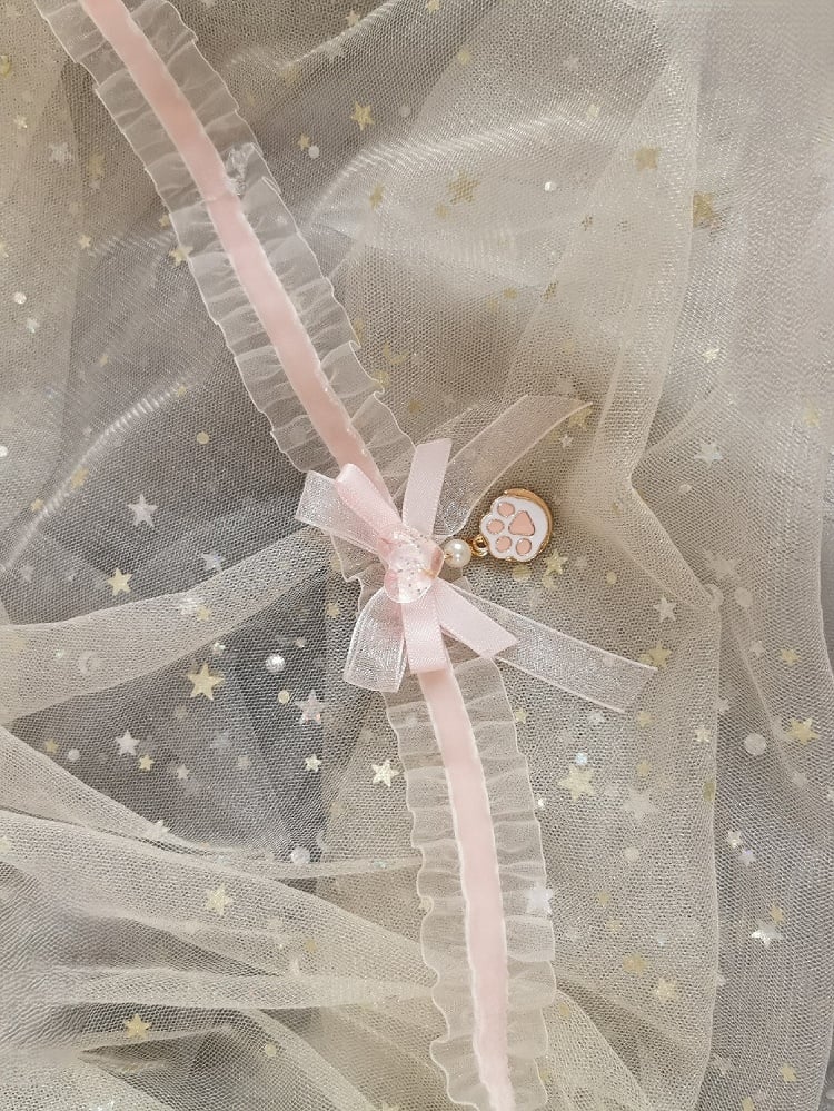Pink/White Cat Lace Choker Sweet Pendant Lolita Paw