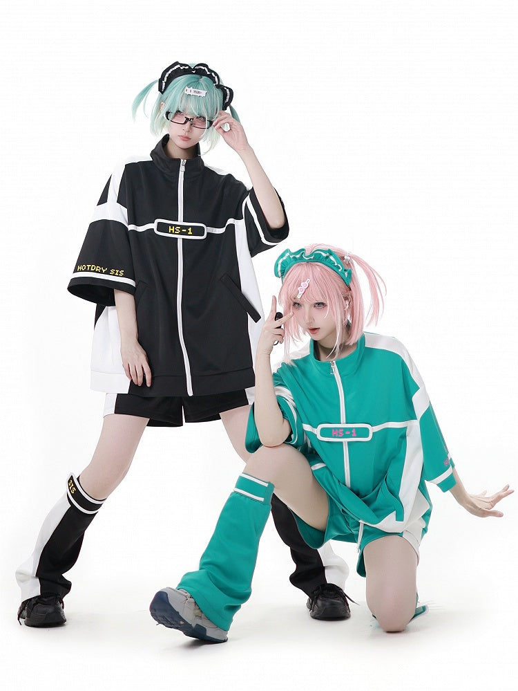 Jirai Kei Sportshorts Weiß Colorblock Design Grün