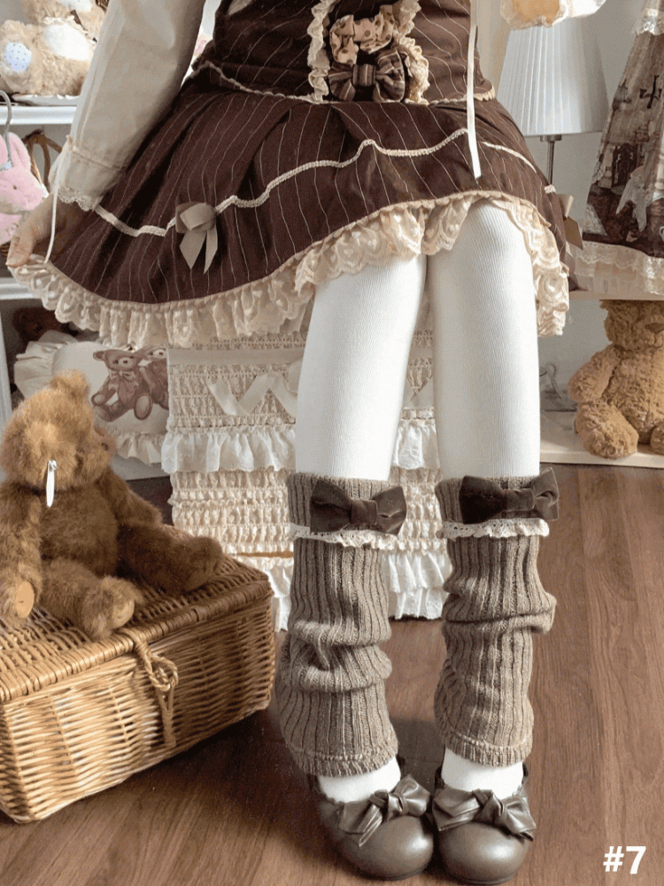 Lace Knitted 8 Details Leg Warmers Bow Color Options