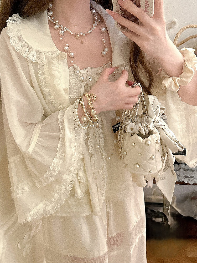 Sun-protective Apricot Bell Sleeves Ruffled With Cardigan