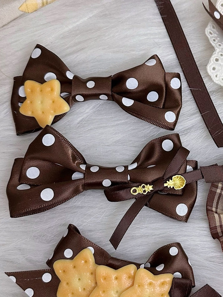 Hairclip Polka-dot Double-Layer Lolita Brown Sweet Bow