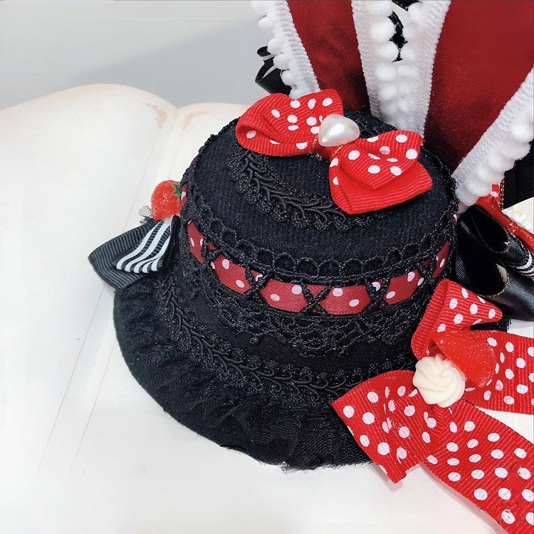 Mini Bunny Lolita Details Decorated Ears Sweet Red/Black Strawberry Bowknot Hat