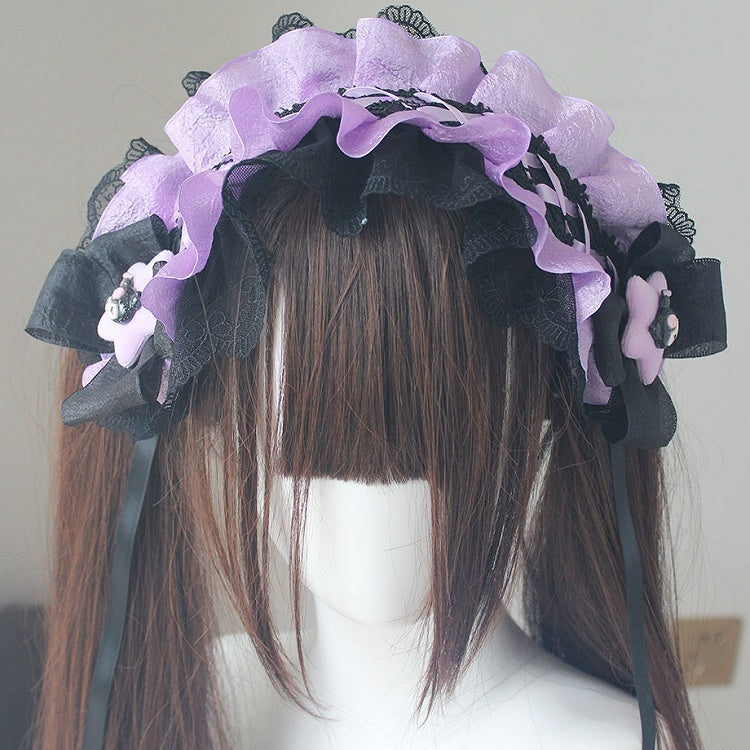 Black And Purple Kuro Vibes Lace-Up Detail Bowknot Hairband