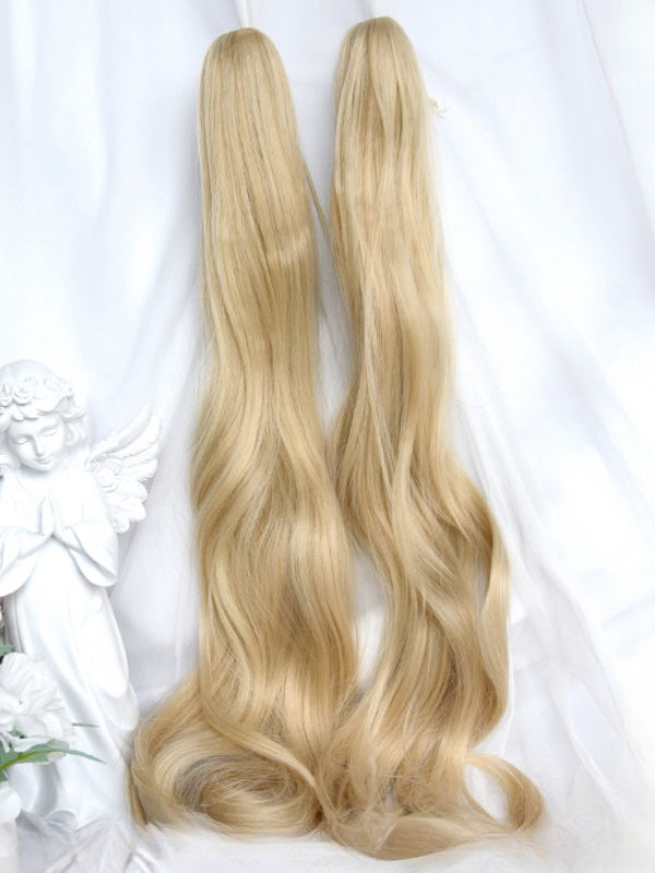 Blonde kurze Bob-Perücke mit Pony + 60 cm, doppelte Pferdeschwanz-Krallenclips