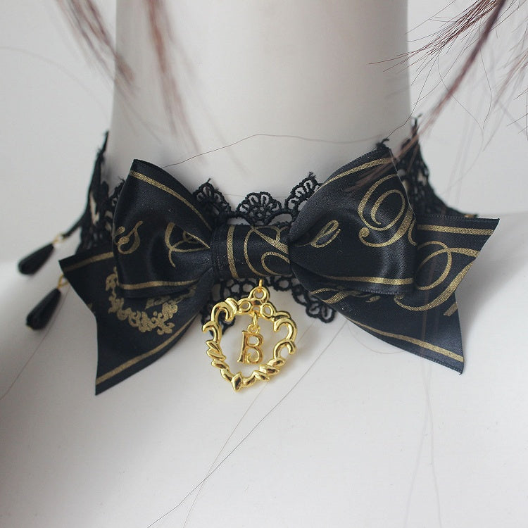 Black Gold Lace Patterned Choker