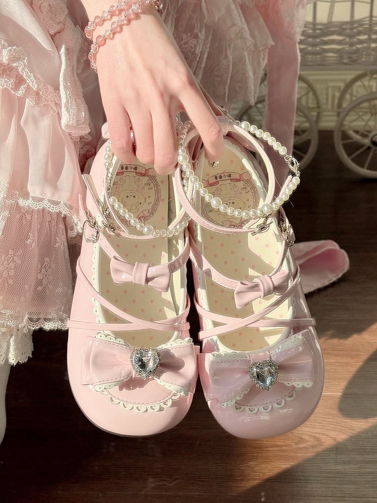 Lolita Hem Details Mary Scalloped Pink Sweet with Bow Shoes Jane