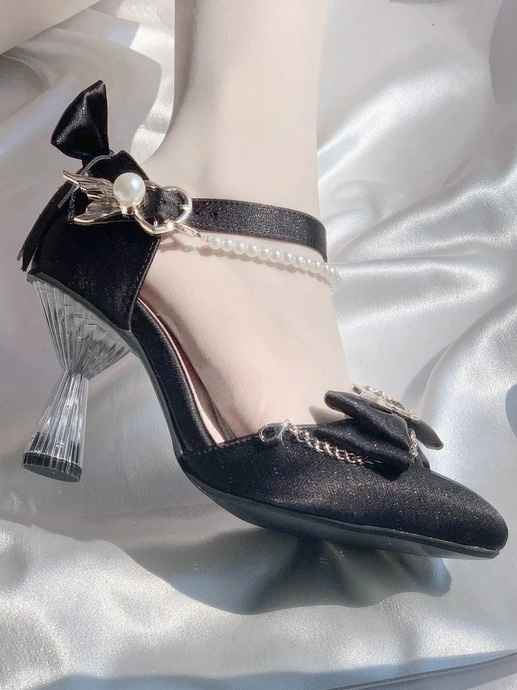 High-heel Shoes Detachable with Inspired Black Beaded Chain Mermaid