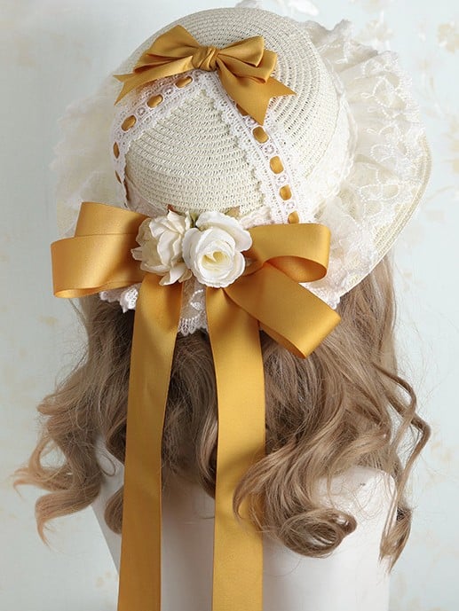 Sweet Design Hat Bowknot Lolita Straw 5 Color Options Lace Floral