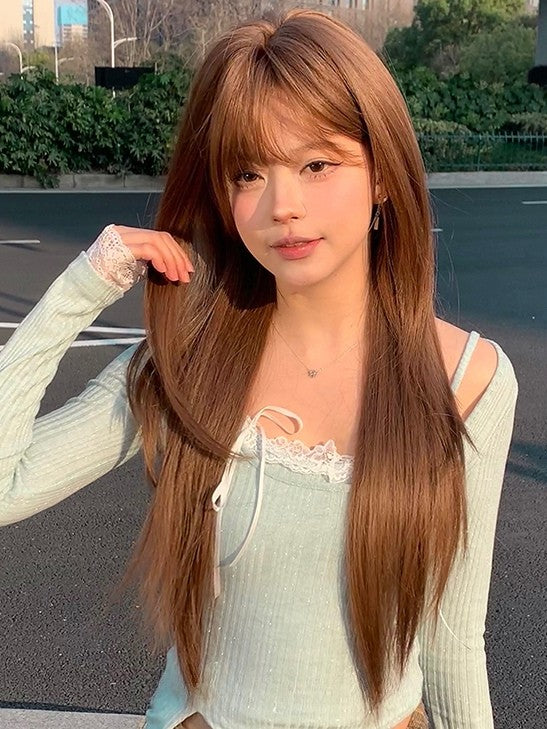 Gerader Pony mit Perückenlänge Air Brown 73CM