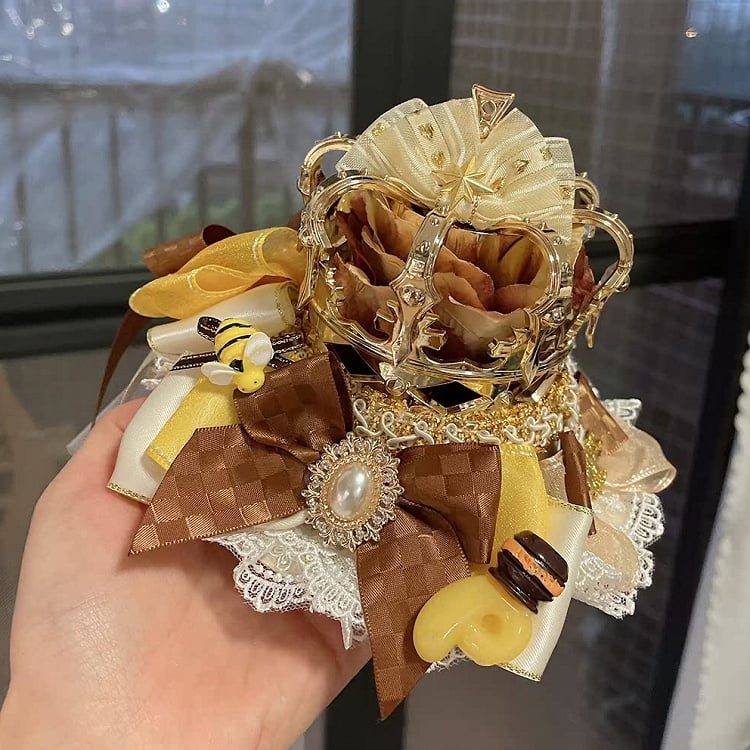 Crown Hat Bee Decorated Lolita Hime Design Mini Honey Floral And Yellow
